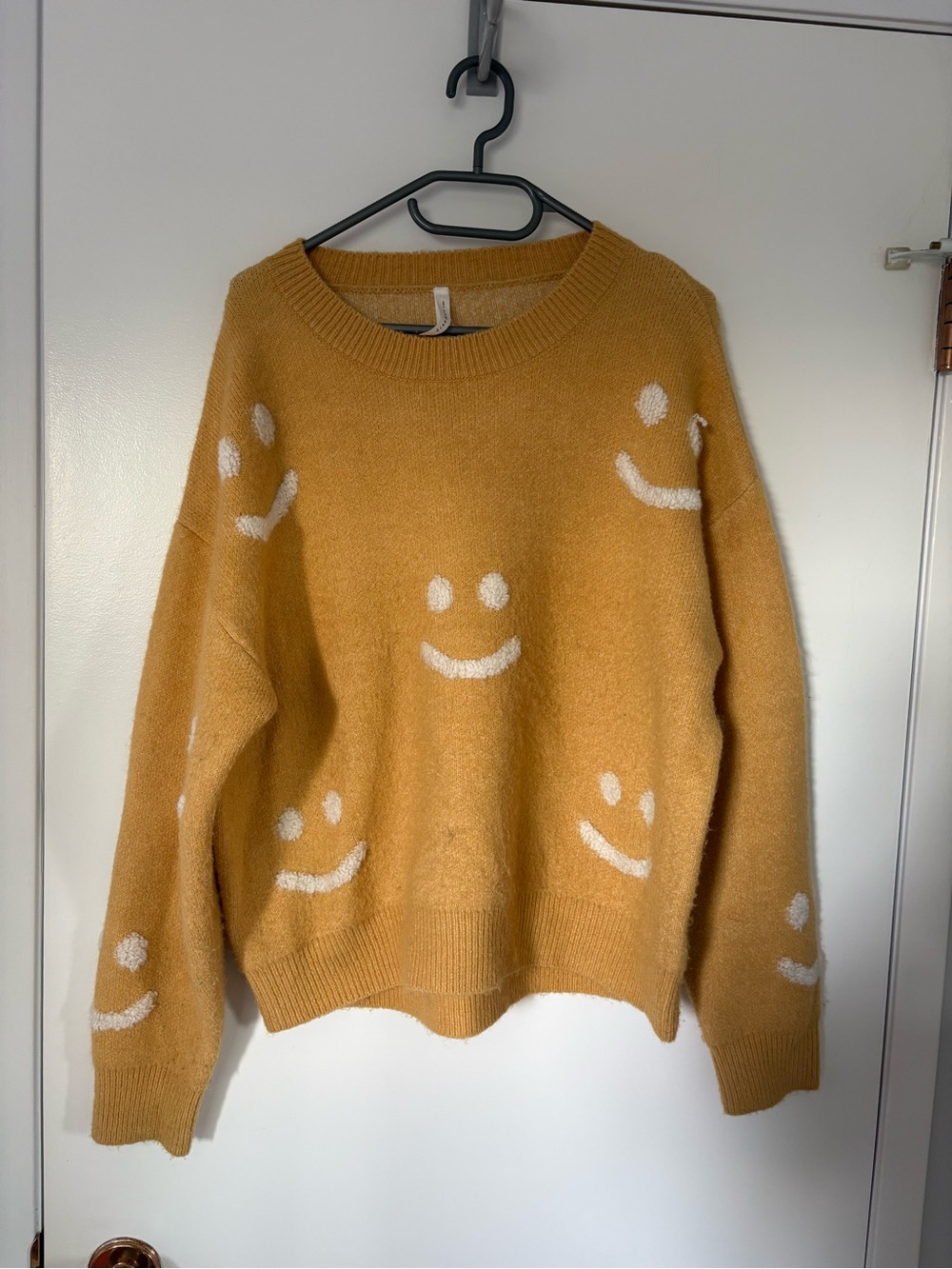 Cozy Mustard Smiley Knit Sweater - Women